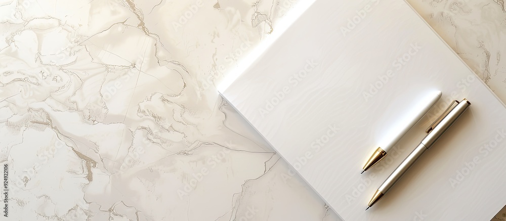 Fototapete A white A4 document holder with a pen rests on a light background creating a mockup with ample copy space for text