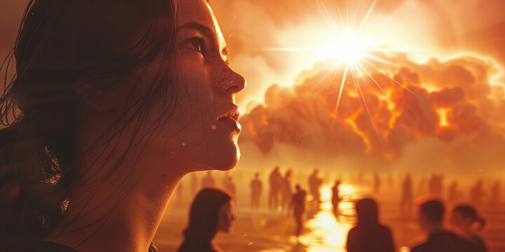 Apocalyptic Awakening: The Prophetic Signs of the End Times - Visualize a scene of awakening and awareness as people recognize the prophetic signs indicating the nearing end times