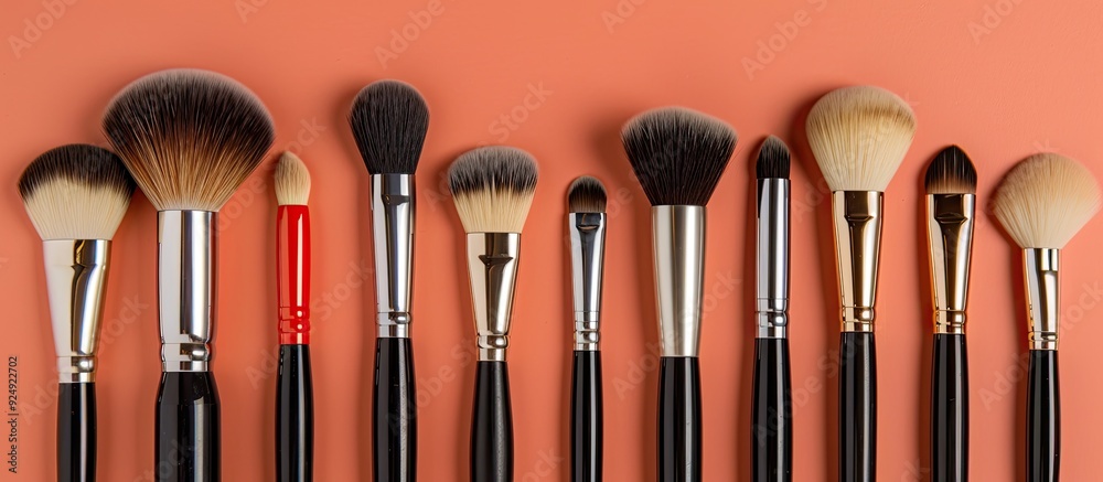 Aufkleber Makeup brushes neatly arranged on a table with copy space image available