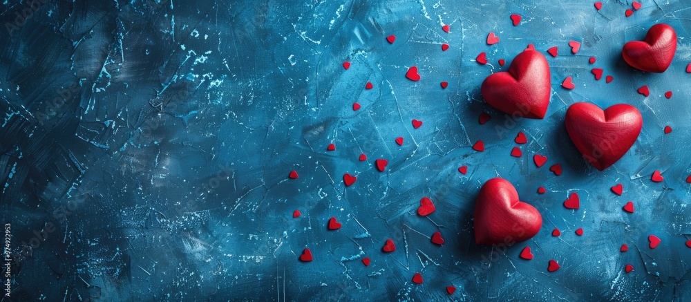 Aufkleber romantic valentine s day concept with heart shapes on a blue surface offering a copy space image for