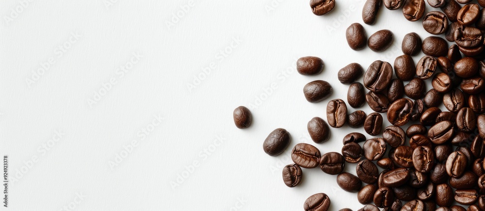 Poster scattering a few coffee beans around a copy space image