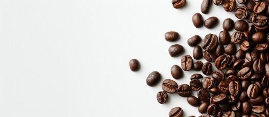 Scattering a few coffee beans around a copy space image