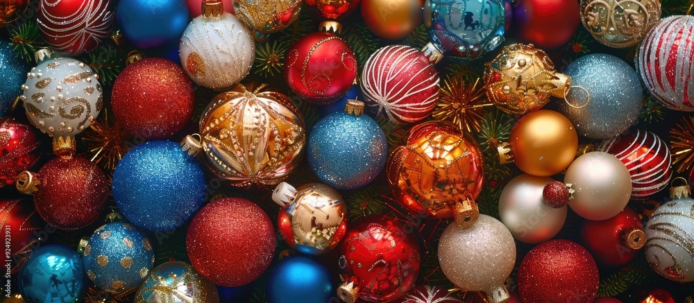 Poster background filled with christmas ornaments providing copy space image