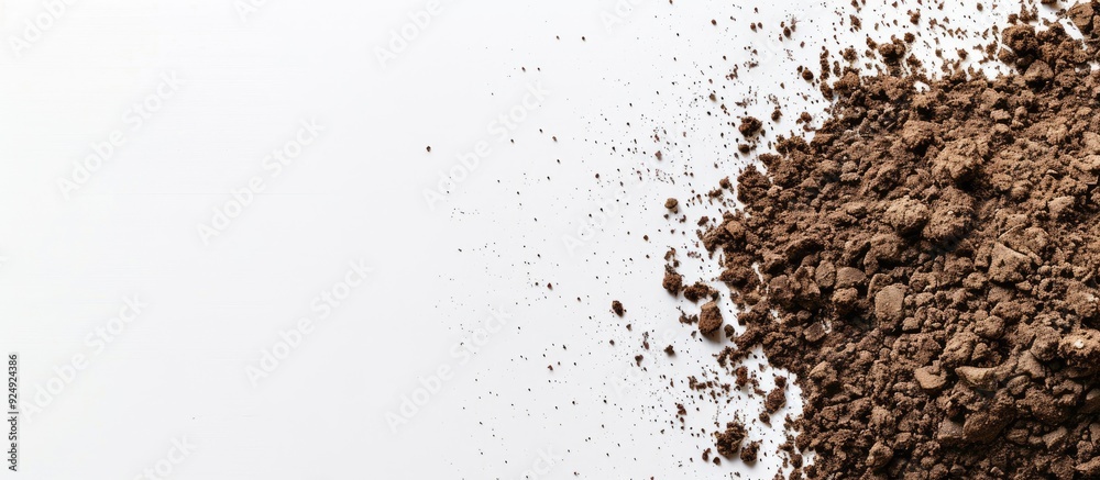 Aufkleber Top view of a mound of earth on a white backdrop for your text in a copy space image