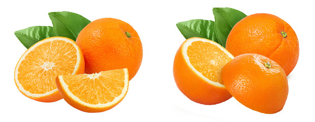 Orange fruit with half isolated on white background with full depth of field