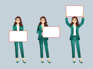 Set of Office Girl wearing green suit vector in different poses
