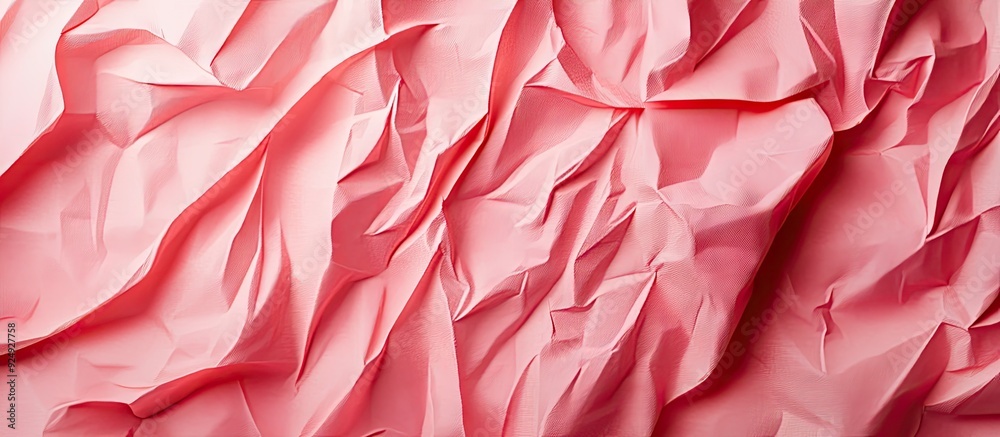 Poster Pink coral wrapping paper background featuring a creased texture Geometric abstract art concept backdrop. with copy space image. Place for adding text or design