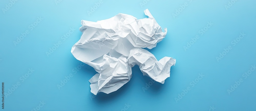 Poster a crumpled white paper on a blue background concept of a creativity crisis. with copy space image. p