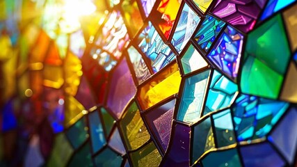 Colorful stained glass background made of broken pieces each reflecting different colors and shapes. - Powered by Adobe