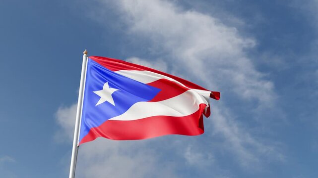Flag of puerto rico on a blue sky, flag on a flag pole waving in the wind, american country, national symbol of puerto rico island, video of a flag	