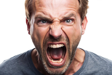 Face of angry man screaming or shouting png 