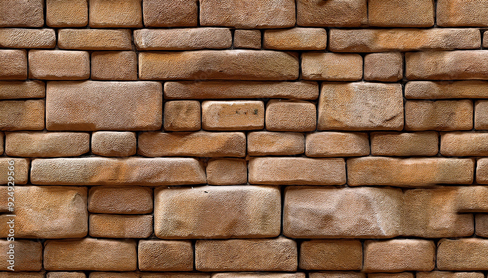 Poster textured pattern of interlocking multi-sized sandstone bricks in earthy tones of beige tan brown, st