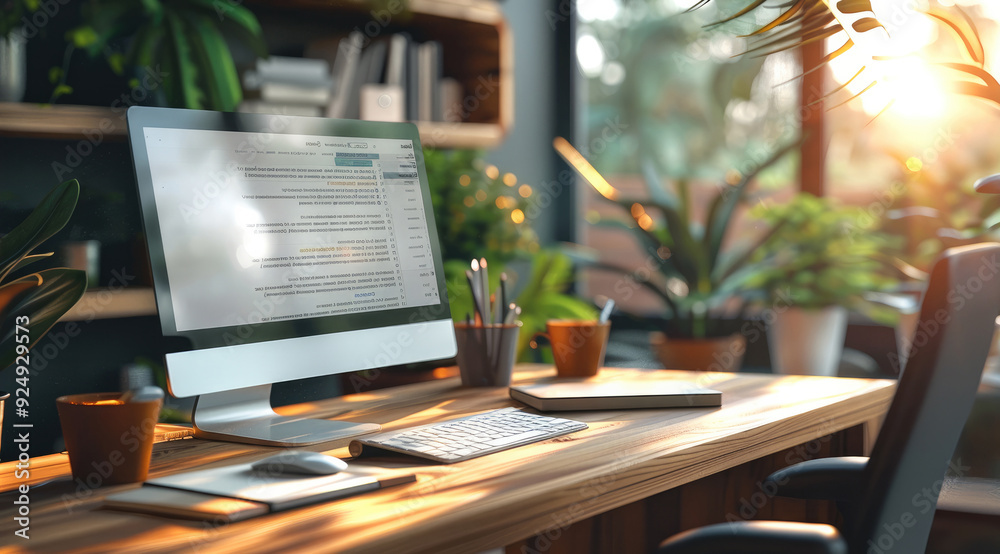 Poster Professional workspace featuring a desktop computer with an online shopping website and a customer support email open, with copy space. Generative AI.
