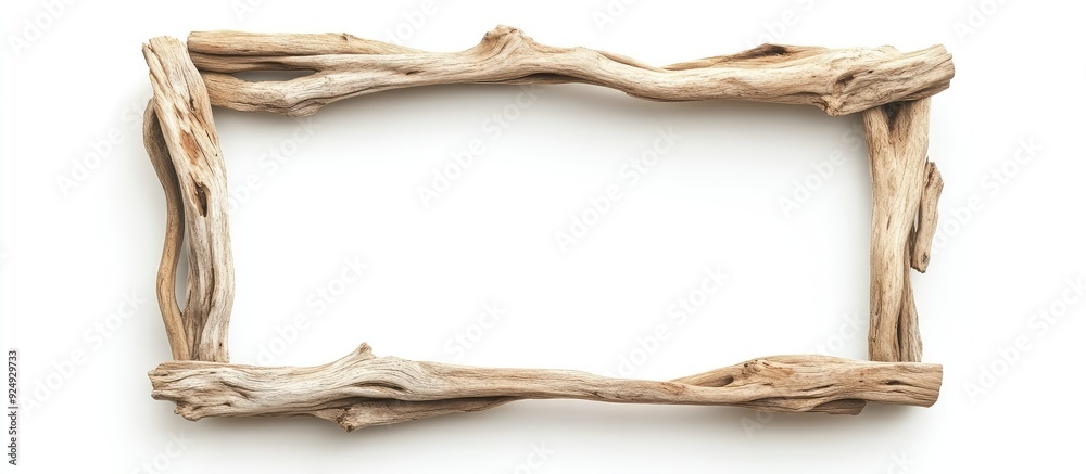 Leinwandbilder driftwood rectangular frame made of small sea snags set against a white background driftwood frame b