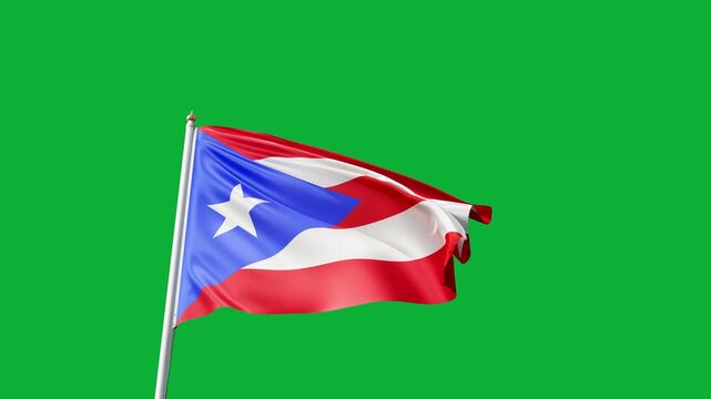 Flag of puerto rico on a green screen, no background, flag on a flag pole waving in the wind, american country, national symbol of puerto rico, picture of a flag