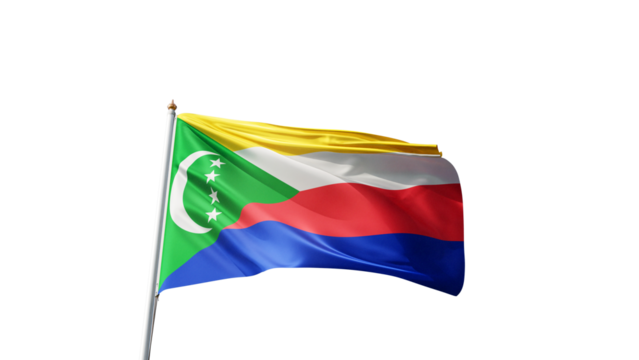 Flag of the comoros  on a transparent background, png, flag on a flag pole waving in the wind, african country, national symbol of the comoros island, picture of a flag