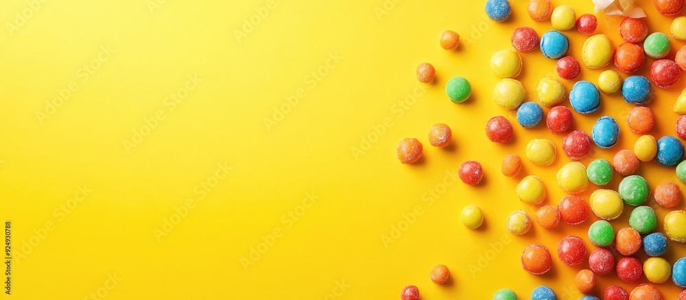 Fototapete colored sweets on a yellow background. with copy space image. place for adding text or design