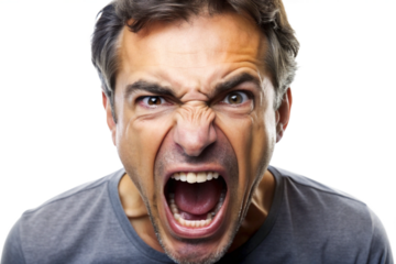 Face of angry man screaming or shouting png 