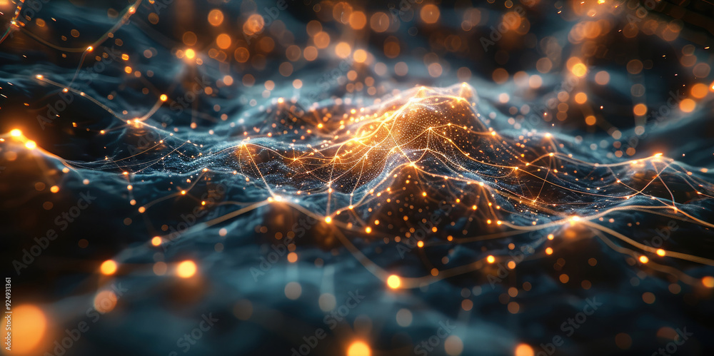 Aufkleber A glowing AI-powered neural network visualized as an interconnected web of light, symbolizing the complexity of AI systems. Generative AI.
