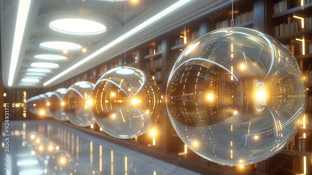 Aufkleber A surreal library where knowledge is stored in floating orbs of light, each one representing a different book. Generative AI.