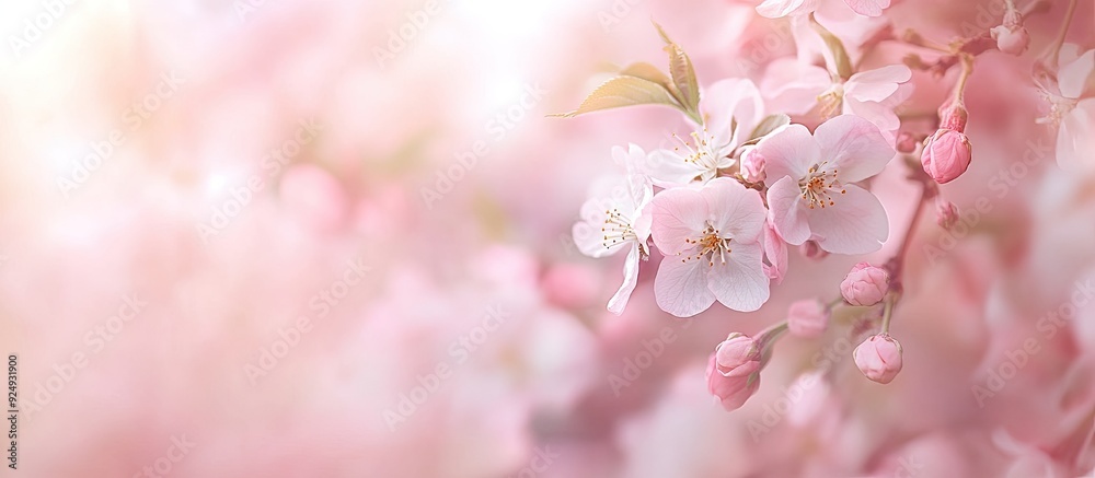 Poster the apple tree flowers attractively with cherry blossoms in soft pink and white hues sakura shallow 