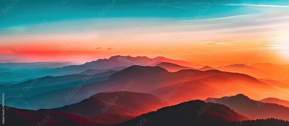 Aufkleber Sunset above the mountain. with copy space image. Place for adding text or design