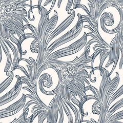 Seamless pattern with stylized ethnic pattern. Hand-drawn illustration.
