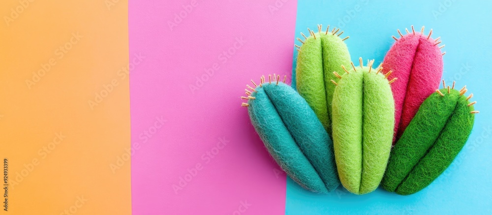 Fototapete felt cactus on a vivid background. with copy space image. place for adding text or design