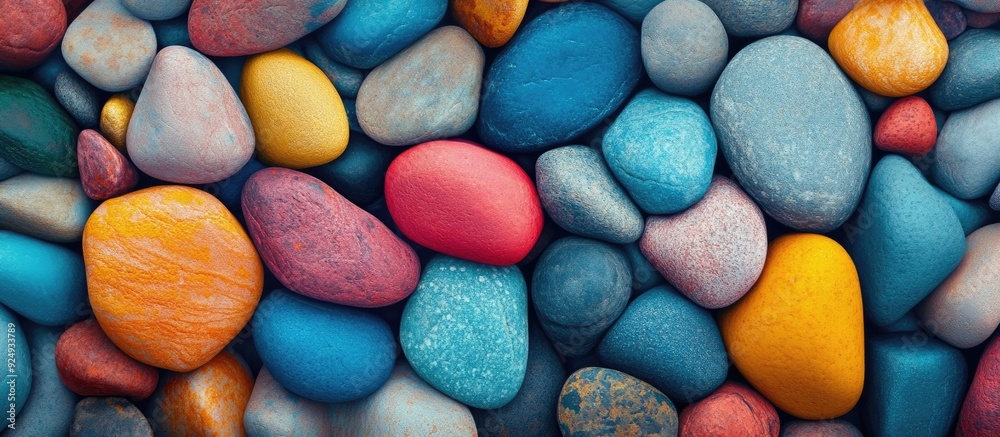 Aufkleber Colorful rocks create a harmonious background pattern in various colors. with copy space image. Place for adding text or design