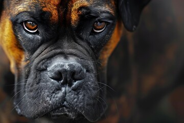 Obraz premium Close up portrait of a powerful guard dog with a serious expression and piercing eyes