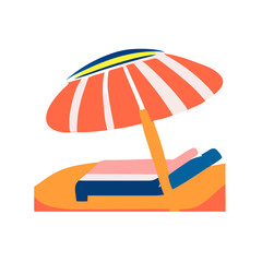 Beach chair with umbrella icon on a transparent Summer Icon Cartoon flat illustration Sticker design