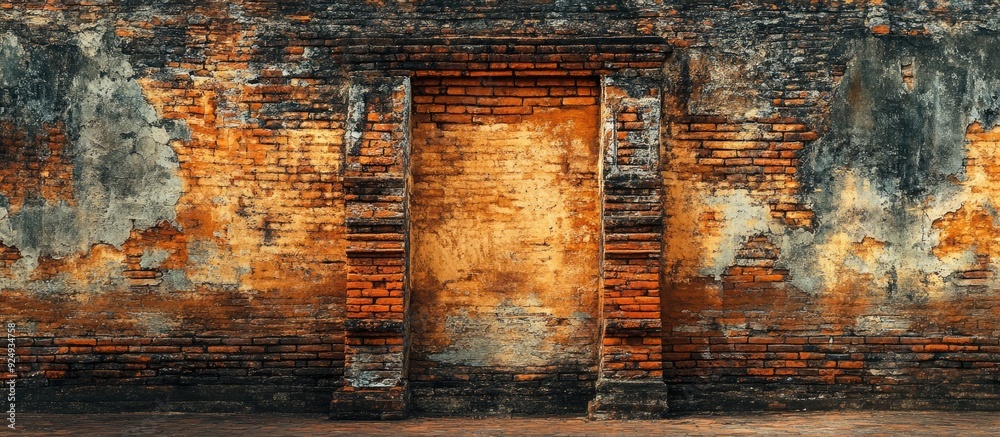 Poster Old brick wall backdrop in Sukhothai. with copy space image. Place for adding text or design