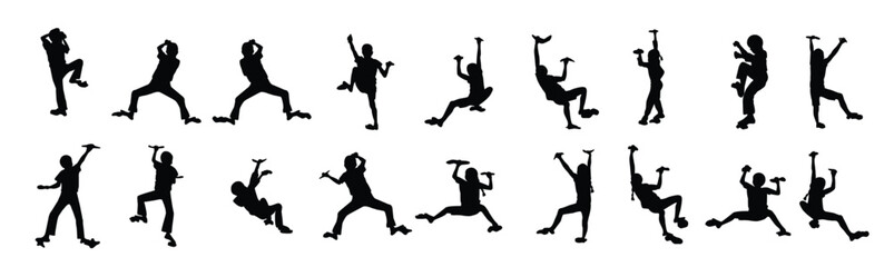 Set silhouettes climbers black silhouettes white background vector illustration