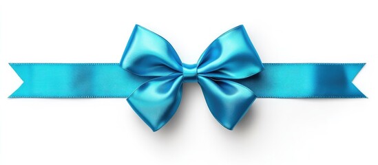Single blue bow with a crossed ribbon isolated on a white background. with copy space image. Place for adding text or design