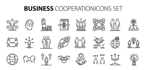business cooperation icons set outline style