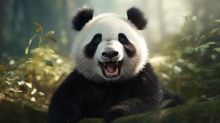 Obraz premium Happy panda pleased to welcome you.