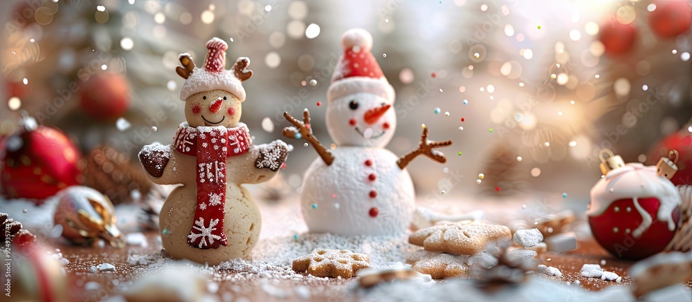 Poster Christmas cookies elk Rudolf asterisks snowman Christmas card Holiday backdrop selective focus and toned image. with copy space image. Place for adding text or design
