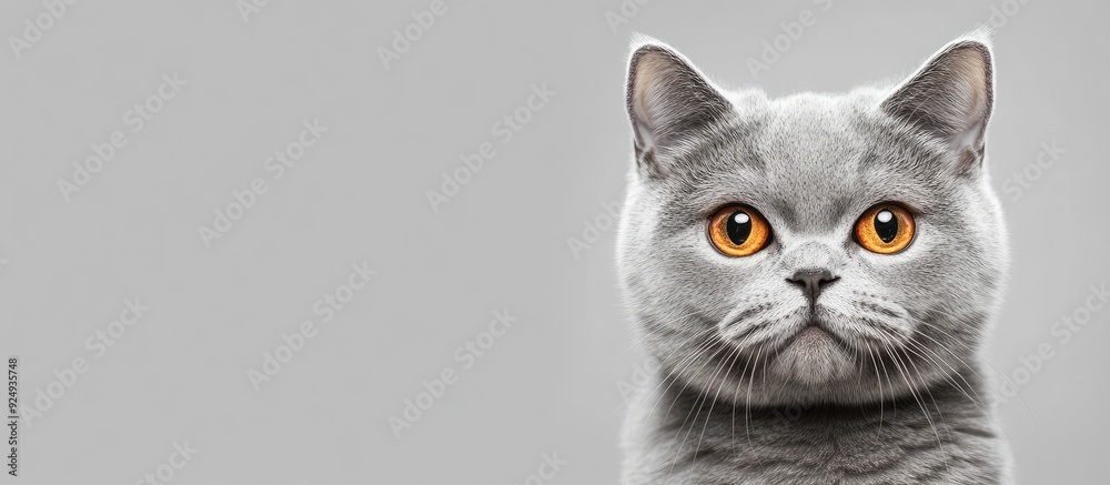 Poster Adorable British Shorthair cat with amber eyes. with copy space image. Place for adding text or design
