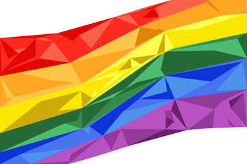 Fototapeta premium LGBT pride month polygonal banner with rainbow. Love is love text with LGBT flag colors. Creative retro text lettering for Pride month. Vector illustration