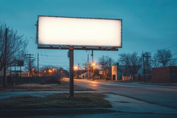 A Blank Billboard on a Deserted Street at Dusk