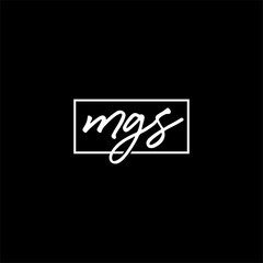 handwriting script font MGS letter logo design with black background template