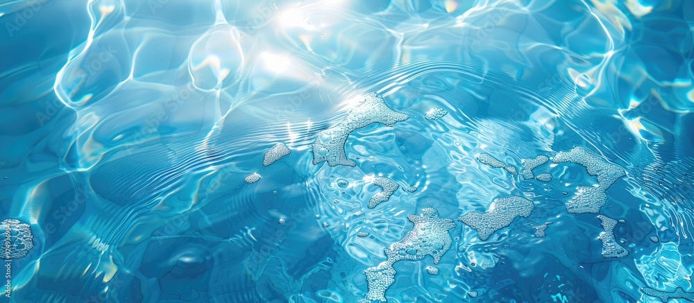 Poster blurred transparent blue clear calm water surface texture featuring splashes and bubbles stylish abs
