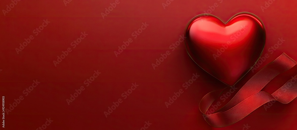Leinwandbilder red backdrop red heart and ribbon. with copy space image. Place for adding text or design