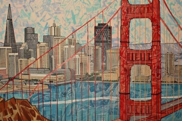 Obraz premium San Francisco urban art design. Vibrant colors depict cityscape with famous landmarks. Modern, lively artistic style. Great for creative projects and backgrounds. Generative AI