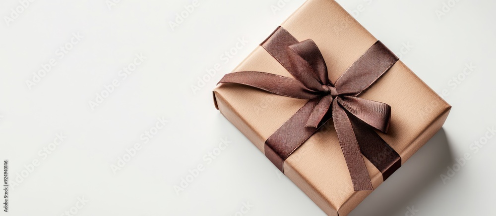 Poster Gift box wrapped with a ribbon isolated on white. with copy space image. Place for adding text or design