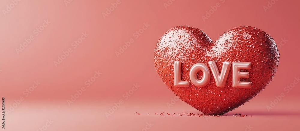 Poster word love with a heart shaped design for valentine s day a delightful holiday. with copy space image