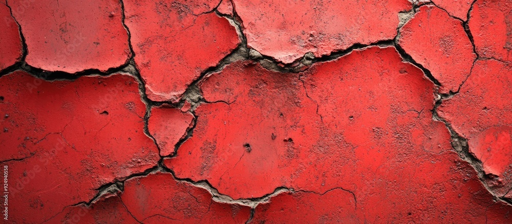 Poster Close up background of cracked red concrete texture. with copy space image. Place for adding text or design