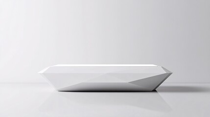 A contemporary product podium featuring a unique, diamond-shaped platform. The podium is designed with sharp, clean edges and a matte finish that contrasts with the product's glossy surface. The