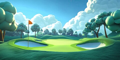 3D cartoon golfing adventure on a cloudy course