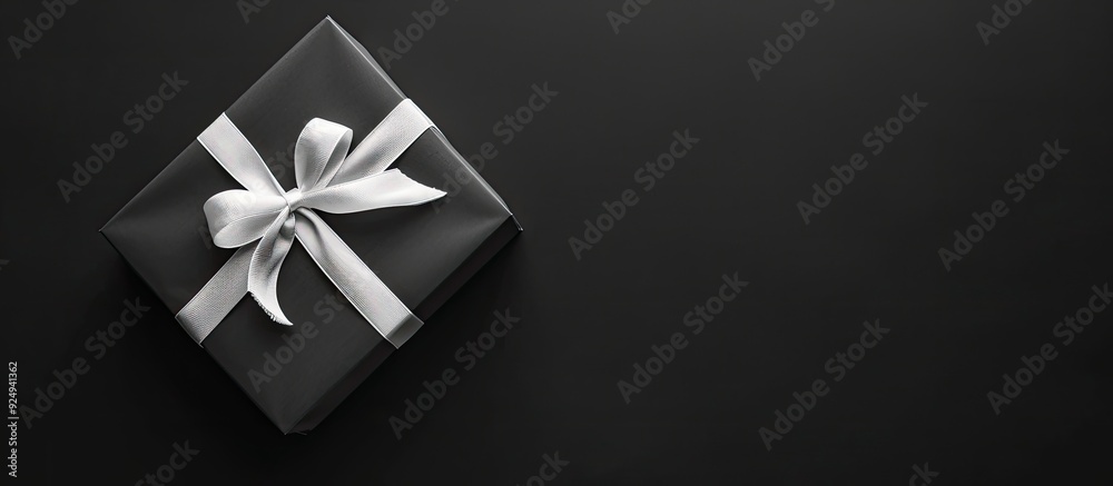 Poster black and white a sophisticated and meticulously arranged gift box against a black backdrop new year